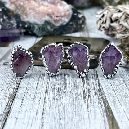 Raw Amethyst Purple Crystal Ring in Fine Silver Size 5 6 7 8 9 / Foxlark Collection - One of a Kind.