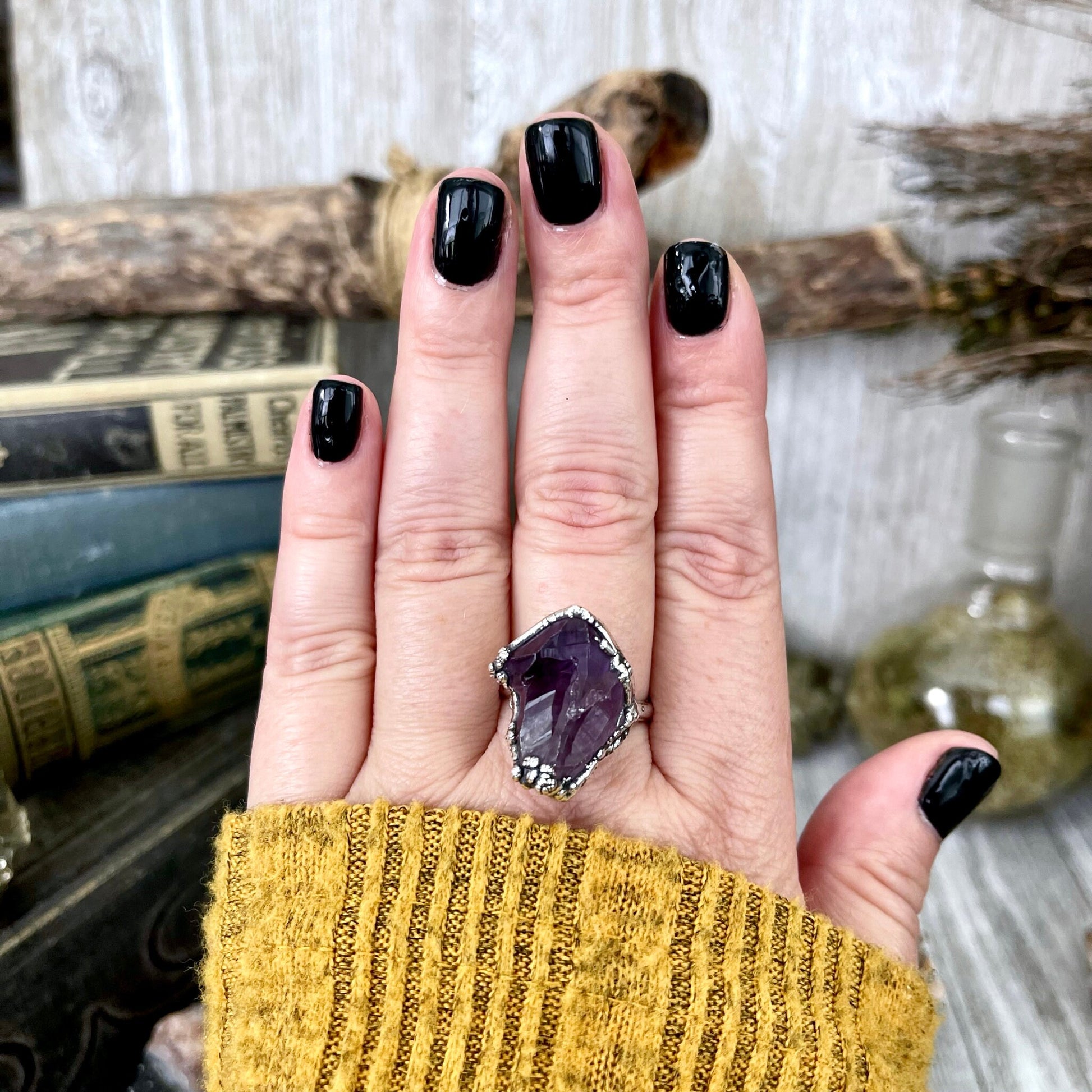 Raw Amethyst Purple Crystal Ring in Fine Silver Size 5 6 7 8 9 / Foxlark Collection - One of a Kind.