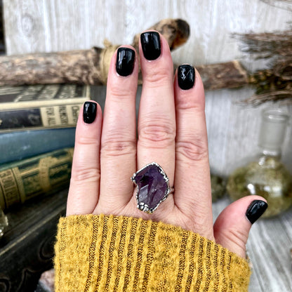 Raw Amethyst Purple Crystal Ring in Fine Silver Size 5 6 7 8 9 / Foxlark Collection - One of a Kind.