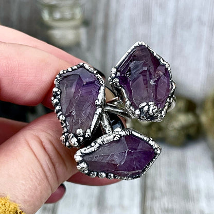 Raw Amethyst Purple Crystal Ring in Fine Silver Size 5 6 7 8 9 / Foxlark Collection - One of a Kind.