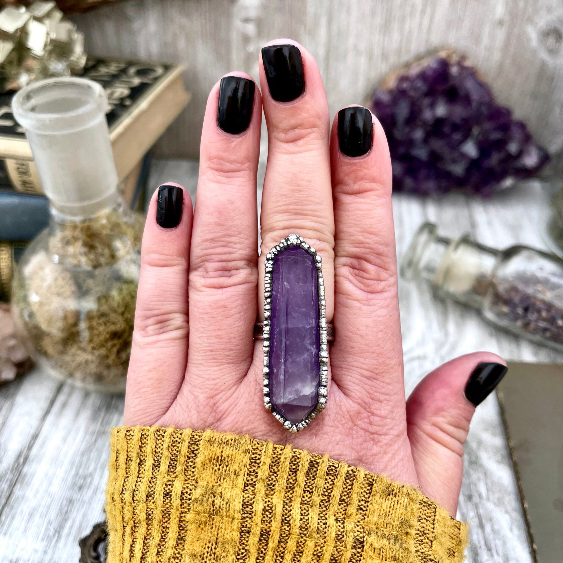 Purple Amethyst Crystal Point Ring Set in Fine Silver Size 5 6 7 8 9 10 / Foxlark Collection One of a Kind