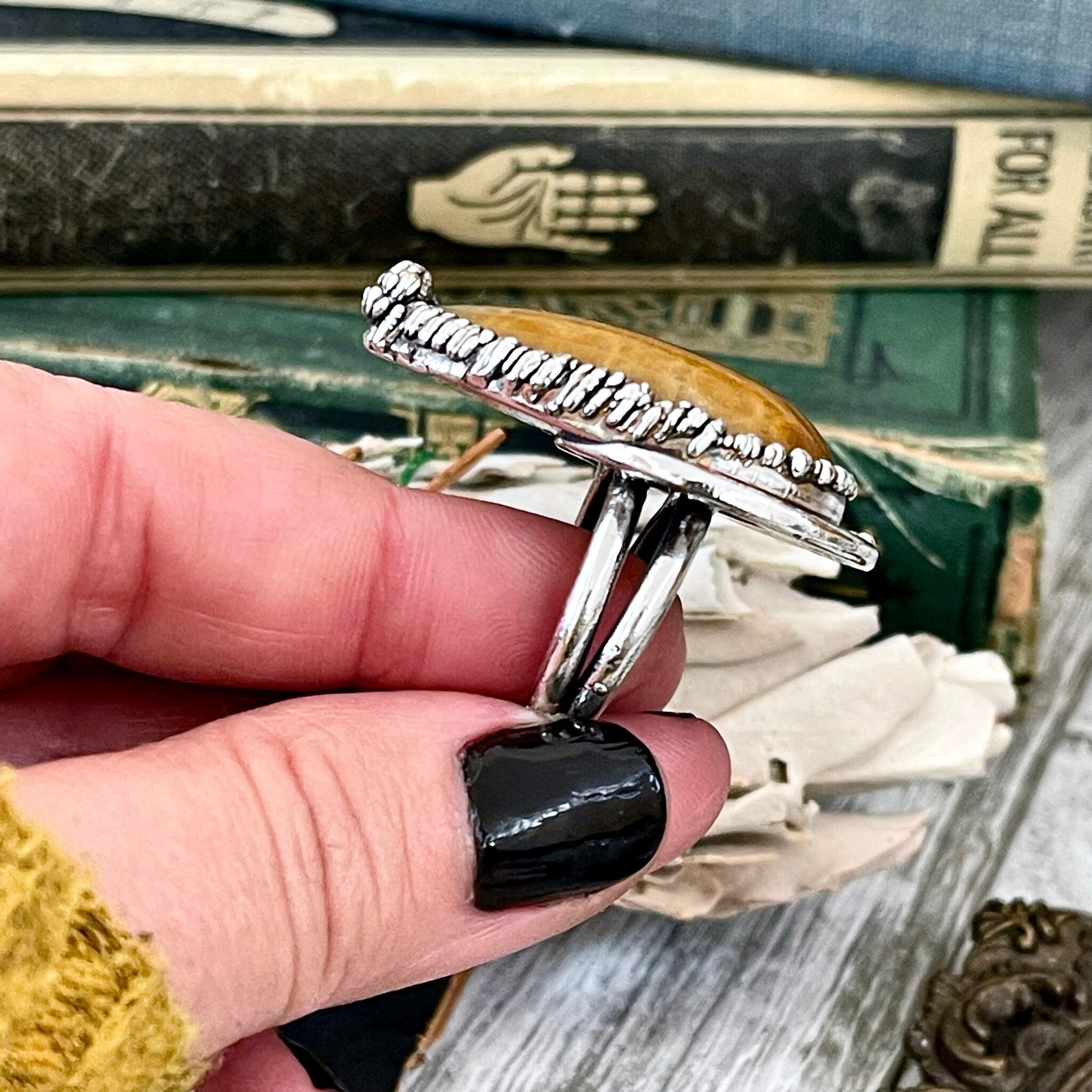 Size 7 Fossilized Coral Silver Statement Ring in Fine Silver / Foxlark Collection - One of a Kind.