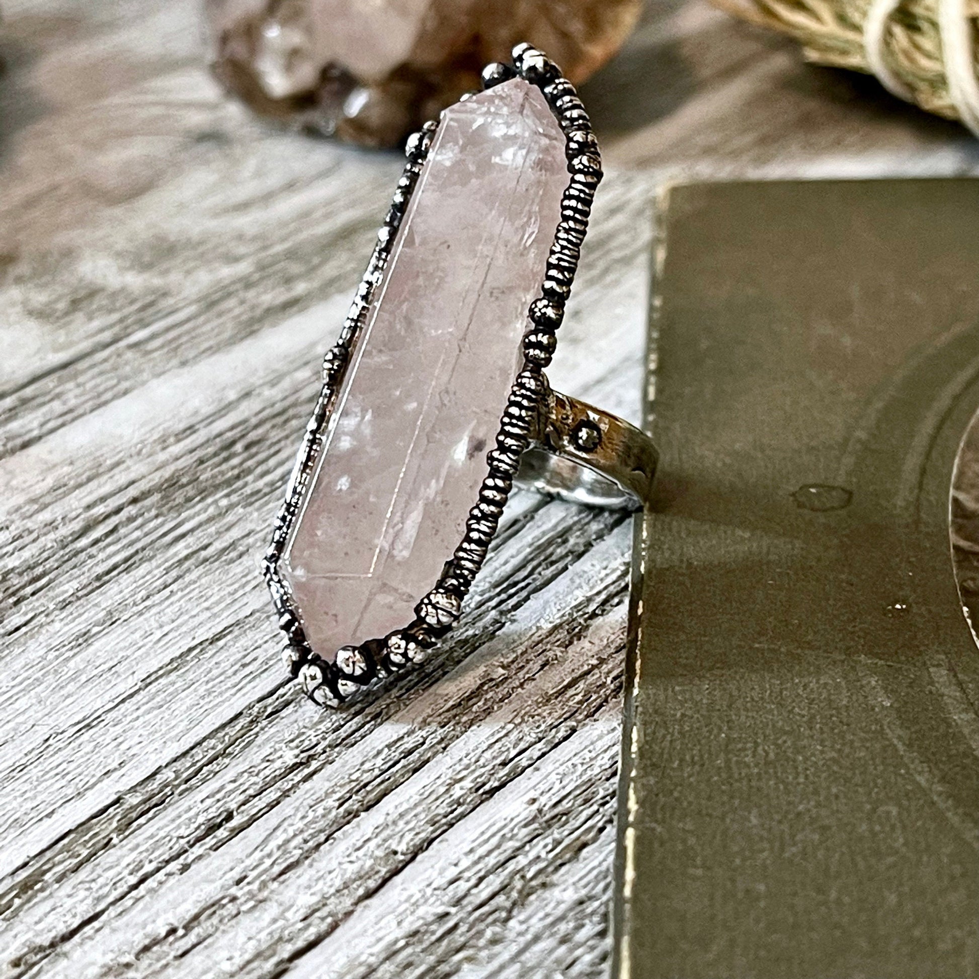 Pink Rose Quartz Crystal Point Ring Set in Fine Silver Size 7 - 8 - 9 / Foxlark Collection - One of a Kind.