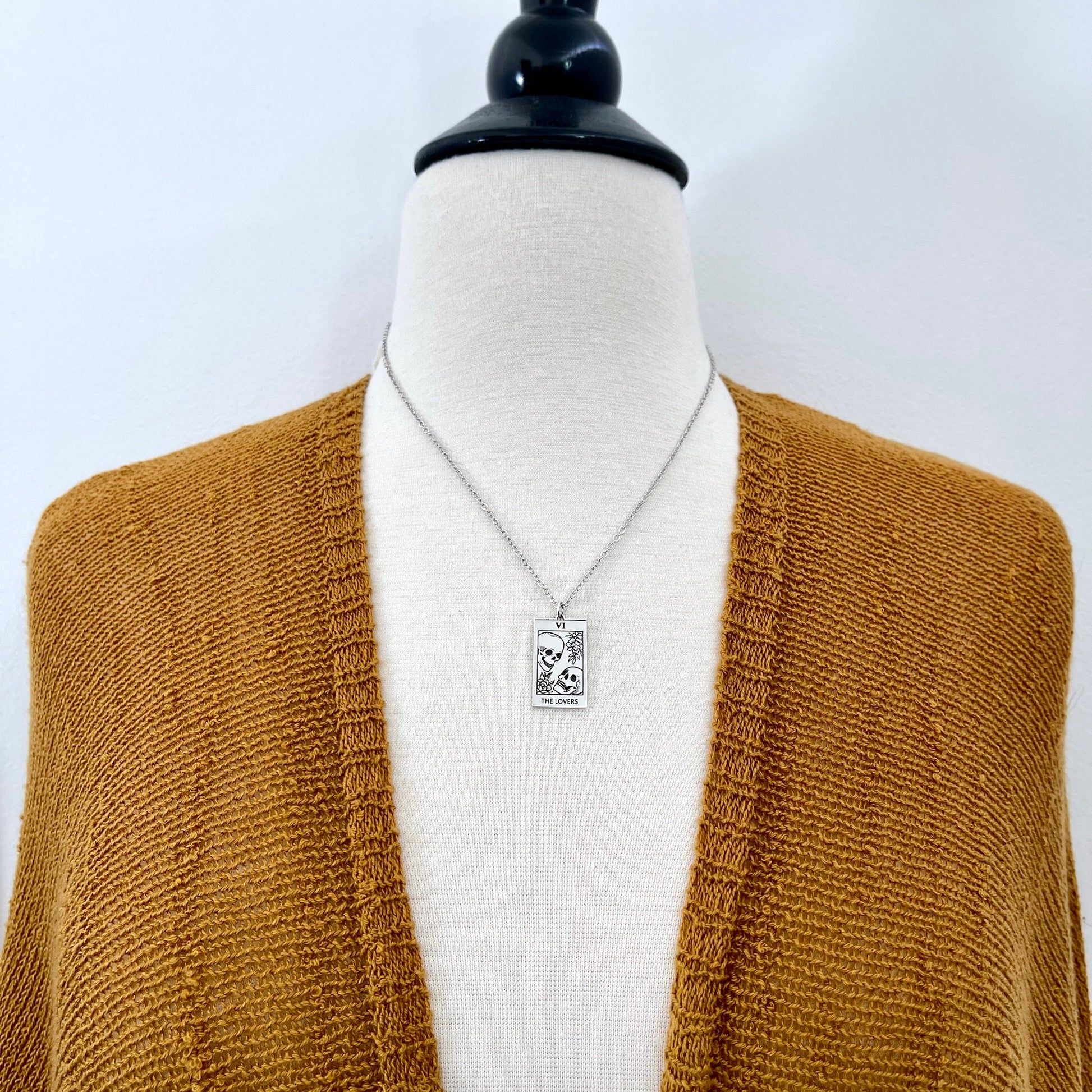 Tiny Talisman Collection - Sterling Silver Tarot Cart The Lovers Skull Necklace Charm 24x15mm /