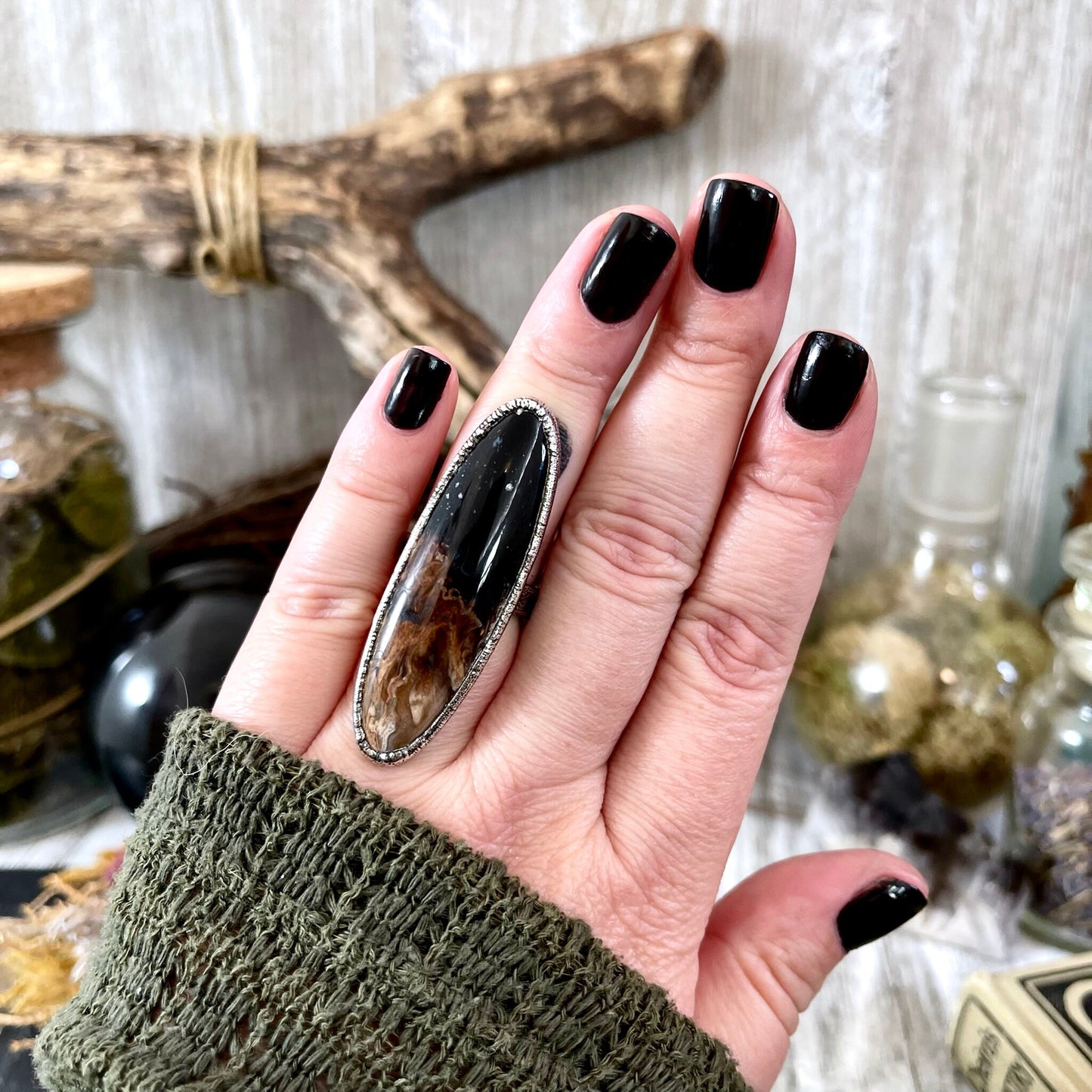 Unique Size 7 Large Fossilized Palm Root Statement Ring in Fine Silver / Foxlark Collection - One of a Kind.