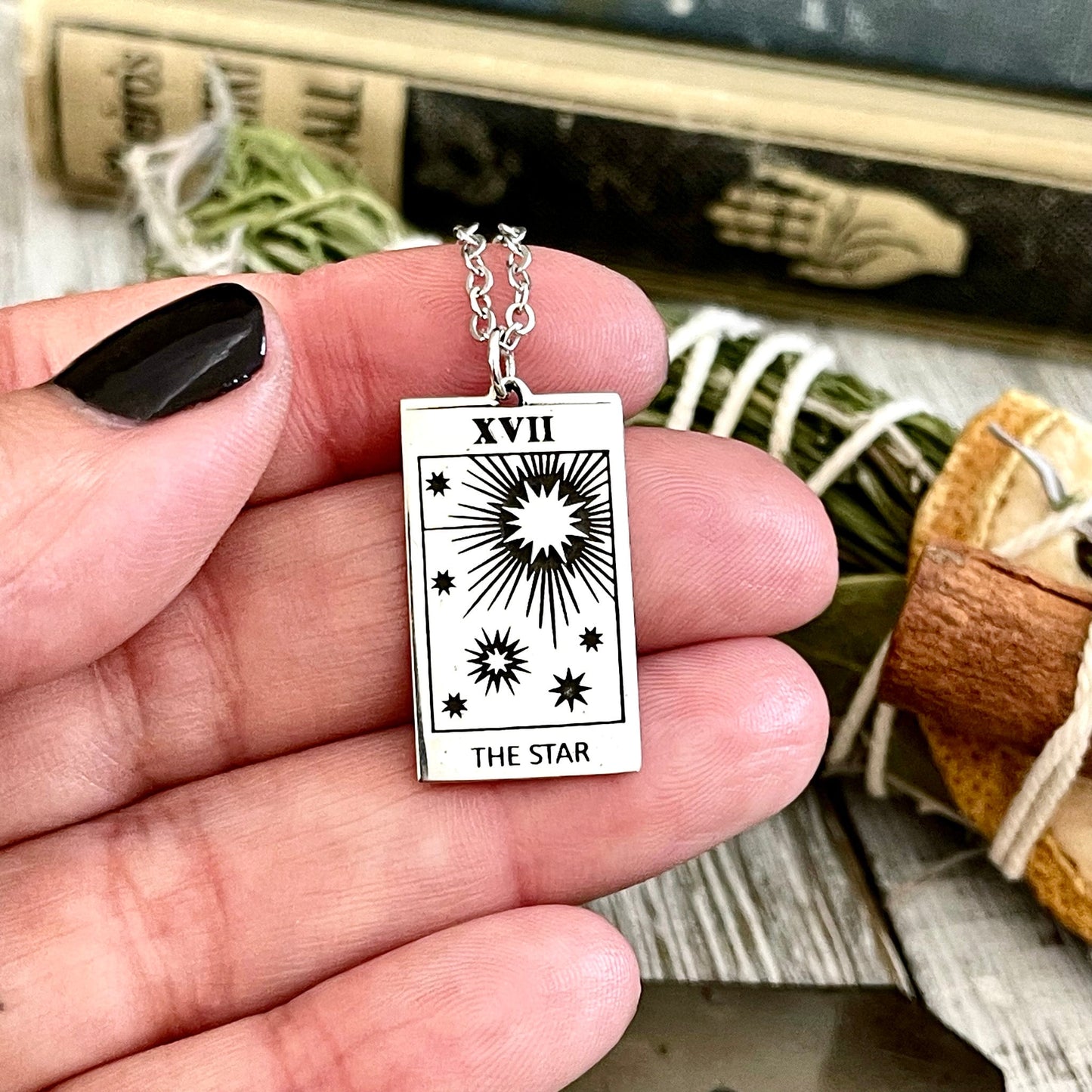 Tiny Talisman Collection - Sterling Silver The Star Tarot Card Necklace 24x14mm /
