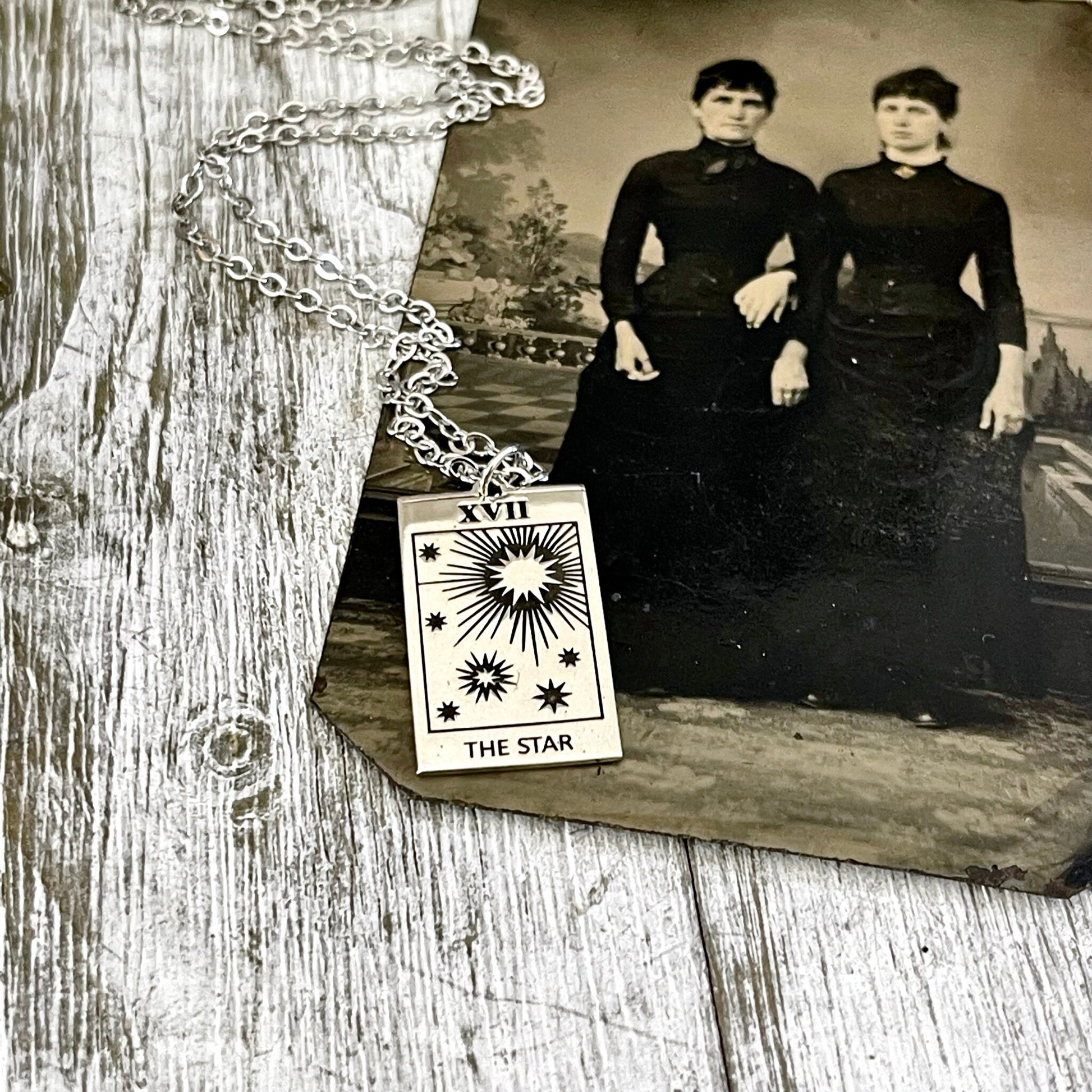 Tiny Talisman Collection - Sterling Silver The Star Tarot Card Necklace 24x14mm /