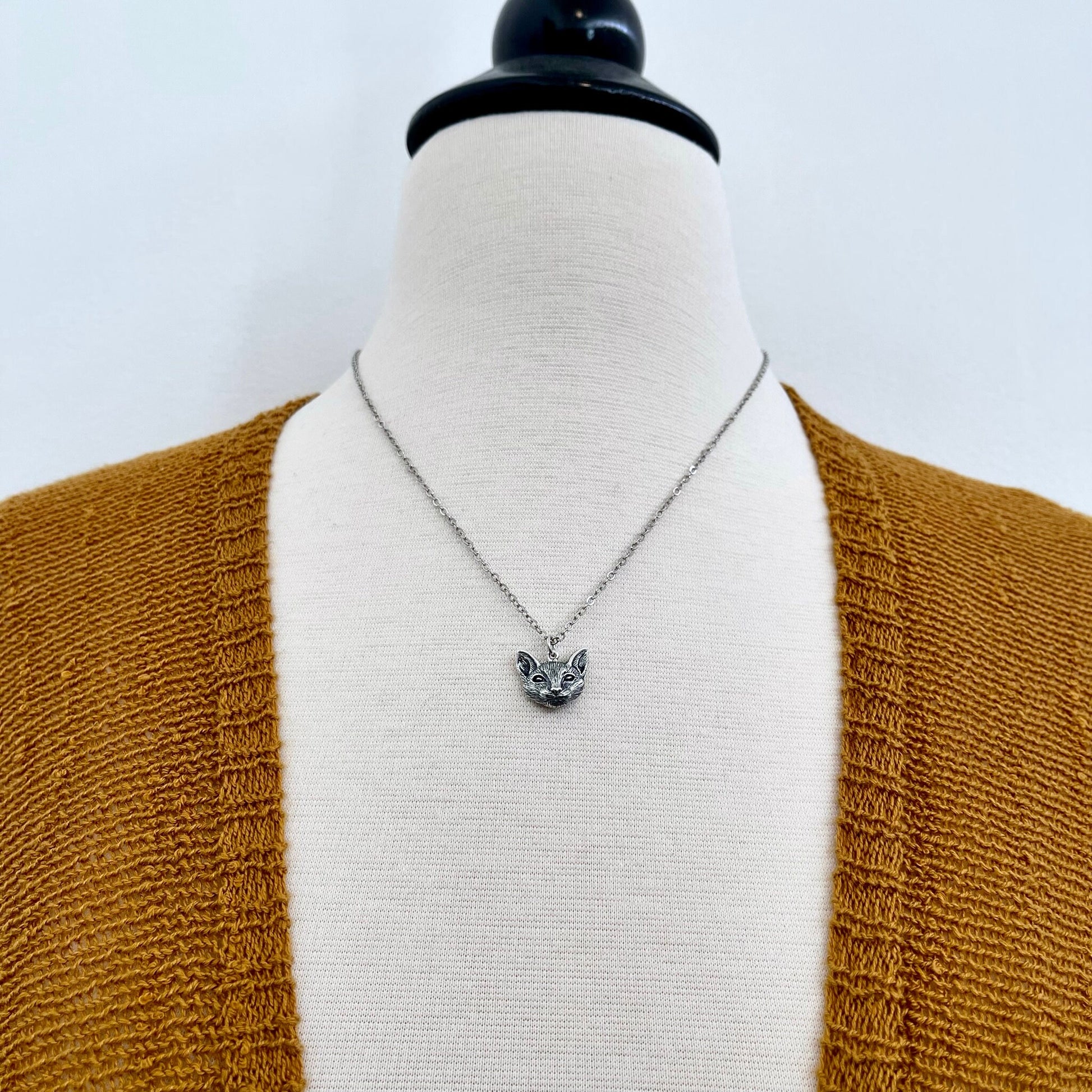 Tiny Talisman Collection - Sterling Silver Cat Necklace Pendant 17mm /