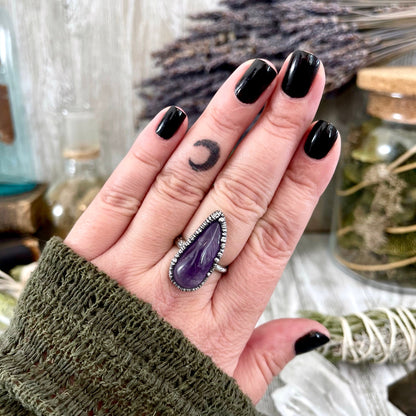 Size 8 Purple Amethyst Gemstone Crystal Ring Set in Fine Silver / Foxlark Collection - One of a Kind