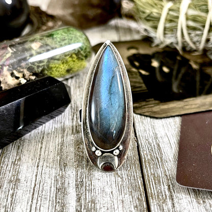 Labradorite Ring Magic Moon Blue Crystal Ring / Designed by FOXLARK Adjustable Size 6 7 8 9 10.