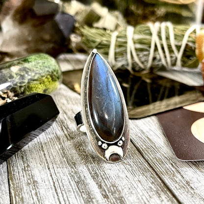 Labradorite Ring Magic Moon Blue Crystal Ring / Designed by FOXLARK Adjustable Size 6 7 8 9 10.