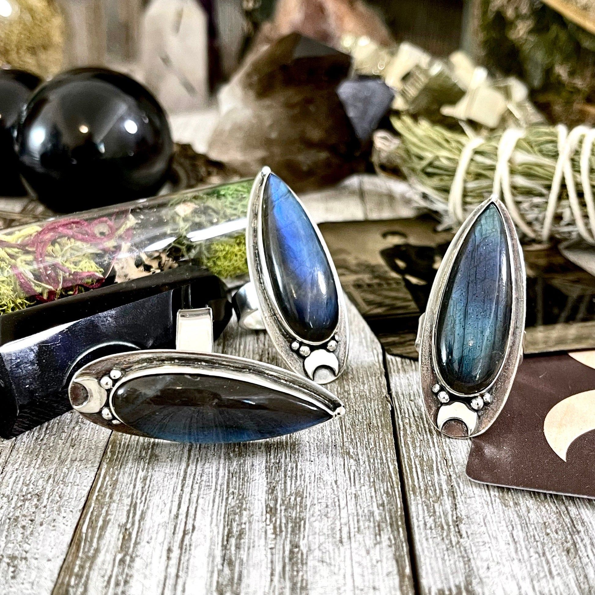 Labradorite Ring Magic Moon Blue Crystal Ring / Designed by FOXLARK Adjustable Size 6 7 8 9 10.