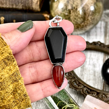 Crystal Coffin Black Onyx and Red Carnelian Necklace / Gothic Jewelry