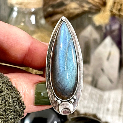 Labradorite Ring Magic Moon Blue Crystal Ring / Designed by FOXLARK Adjustable Size 6 7 8 9 10.