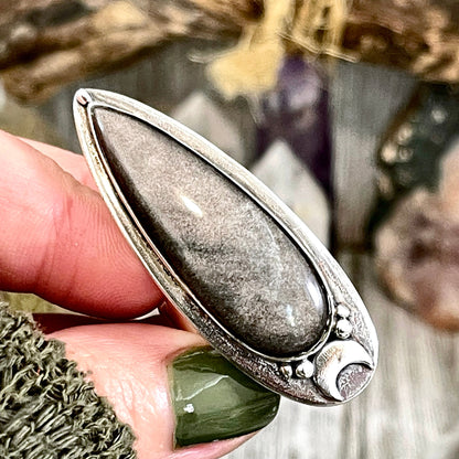 Silver Sheen Obsidian Ring Sterling Silver / Magic Moon Designed by FOXLARK Adjustable Size 6 7 8 9 10.