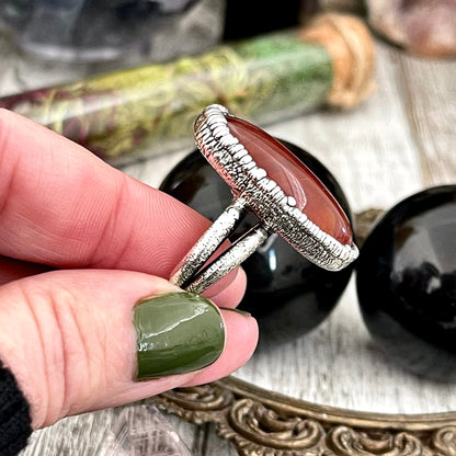 Big Natural Carnelian Statement Ring in Fine Silver Size 7 8 9 / Foxlark Collection - One of a Kind