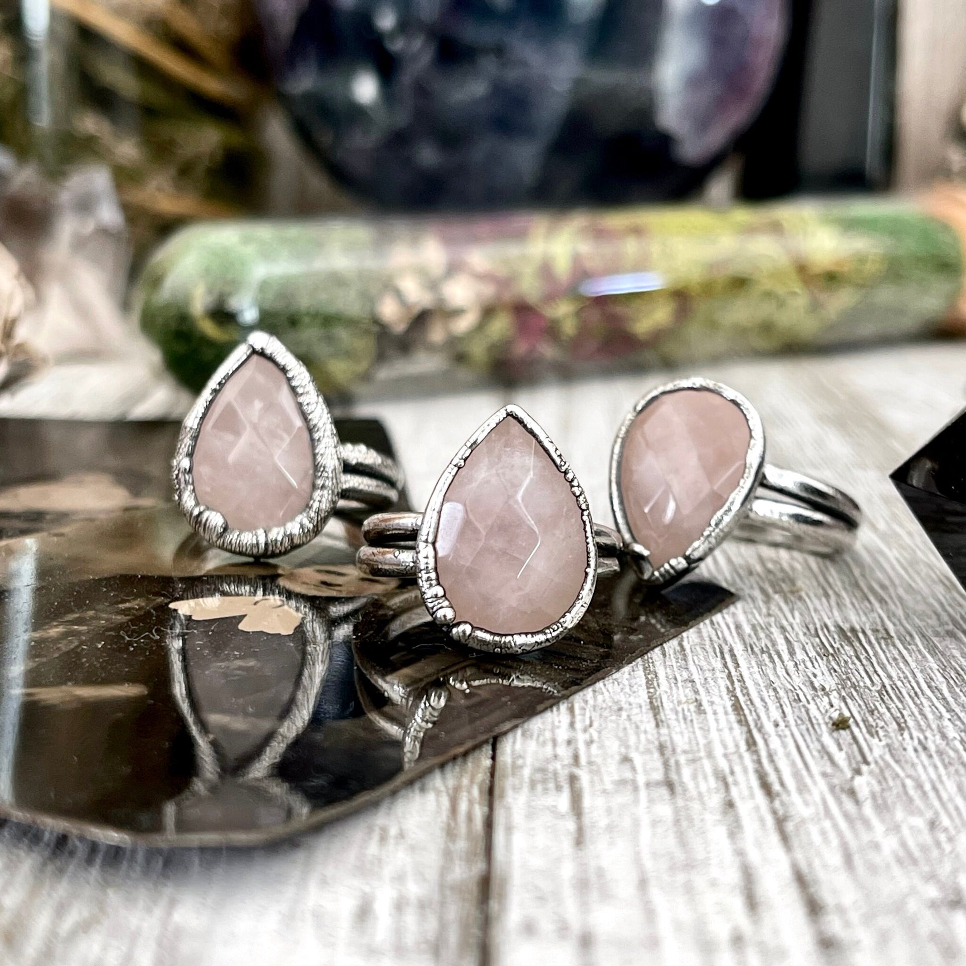 Pink Rose Quartz Ring in Fine Silver Size 6 7 8 9 / Foxlark Collection