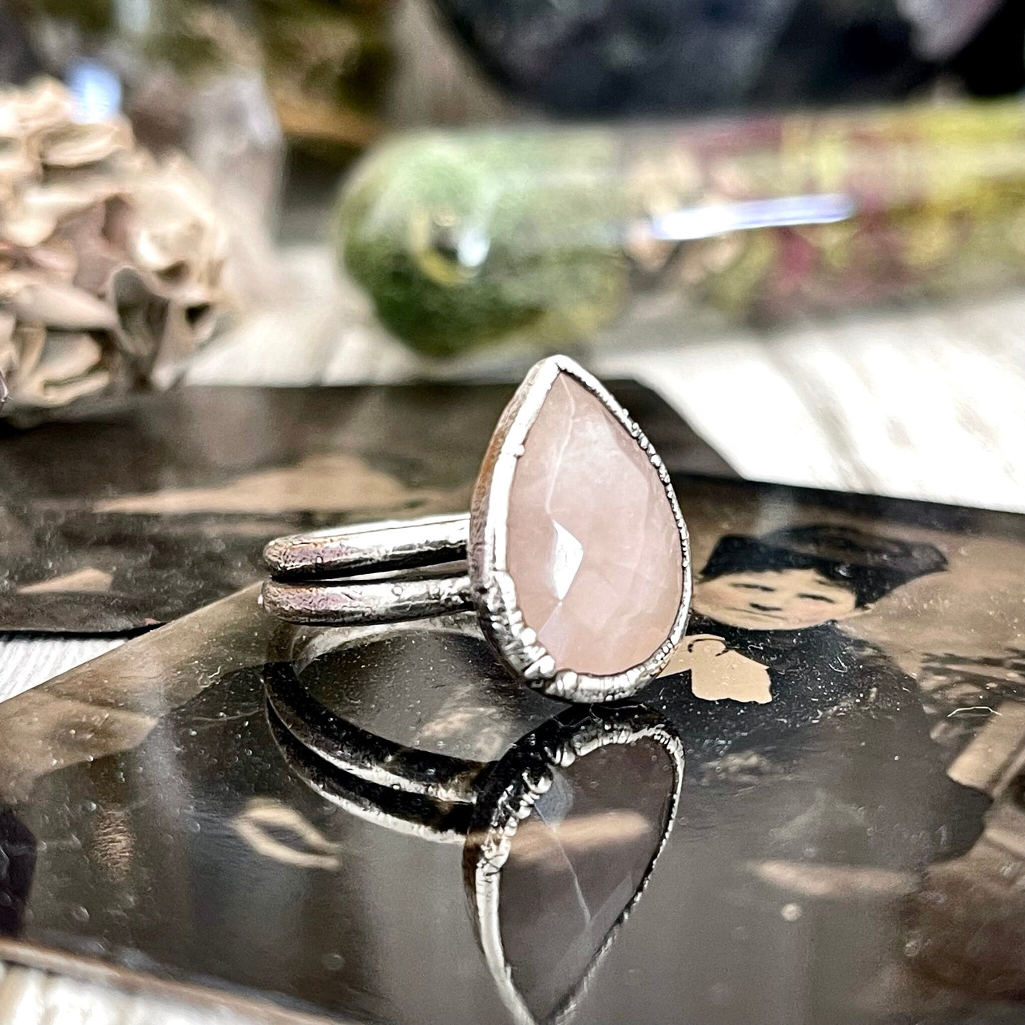 Pink Rose Quartz Ring in Fine Silver Size 6 7 8 9 / Foxlark Collection