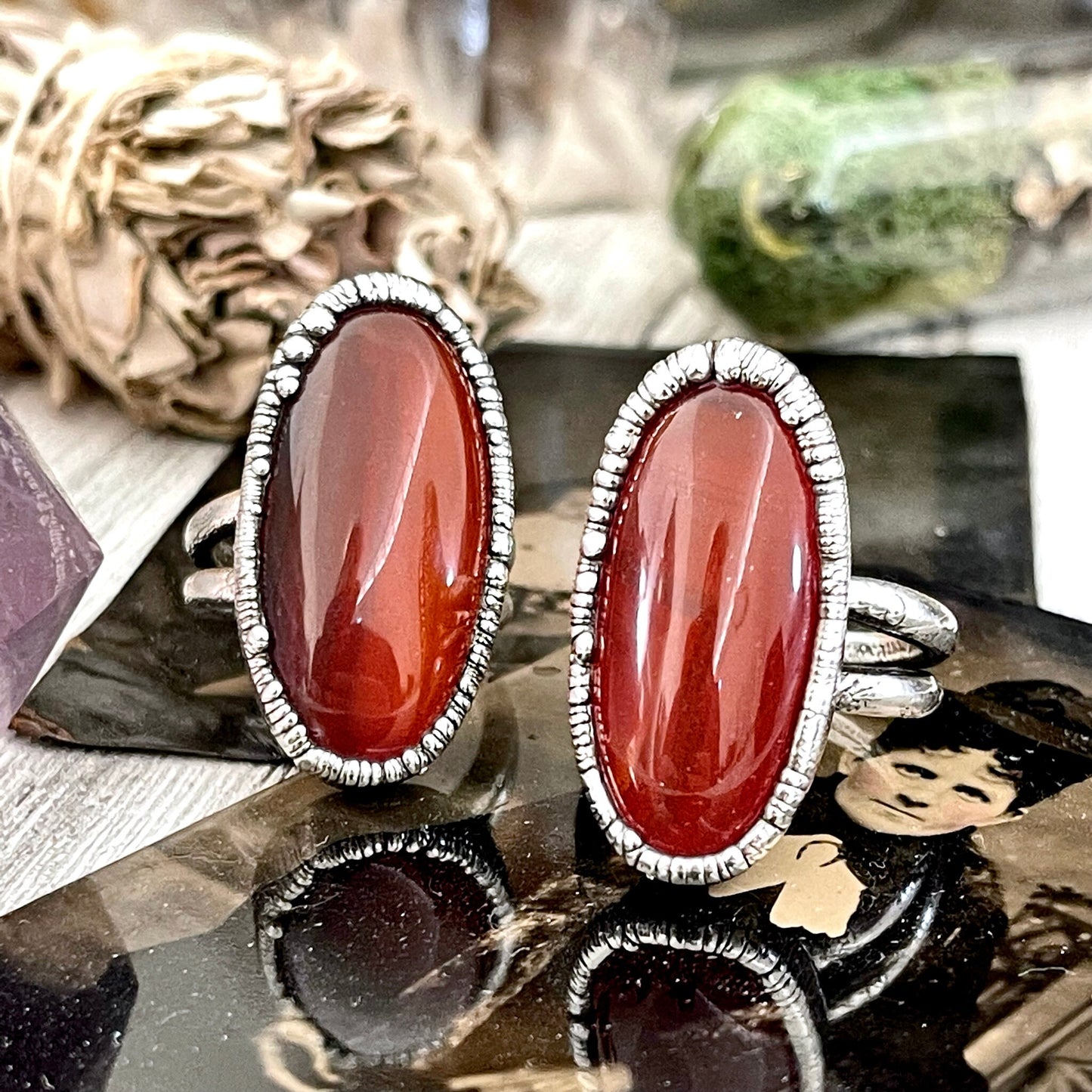 Big Natural Carnelian Statement Ring in Fine Silver Size 7 8 9 / Foxlark Collection - One of a Kind