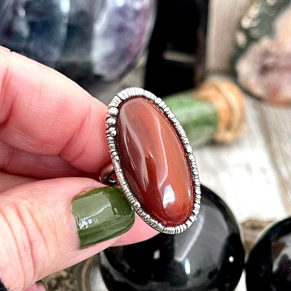 Big Natural Carnelian Statement Ring in Fine Silver Size 7 8 9 / Foxlark Collection - One of a Kind