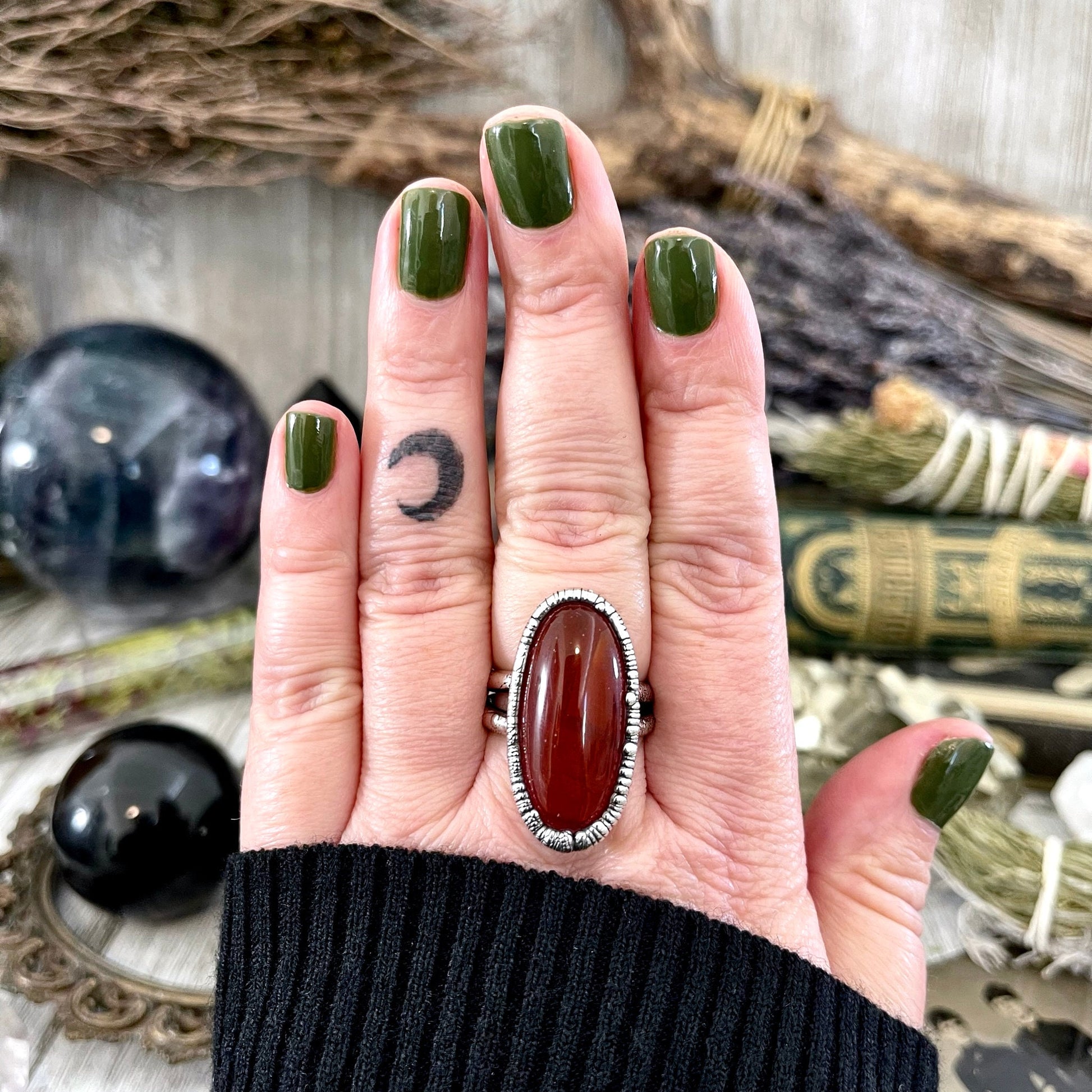 Big Natural Carnelian Statement Ring in Fine Silver Size 7 8 9 / Foxlark Collection - One of a Kind