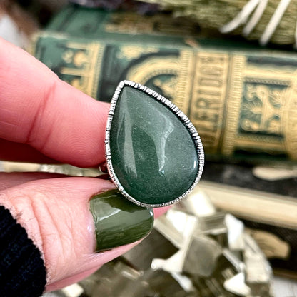 Teardrop Green Aventurine Ring Fine Silver Size 5 6 7 8 9 10 Foxlark Collection