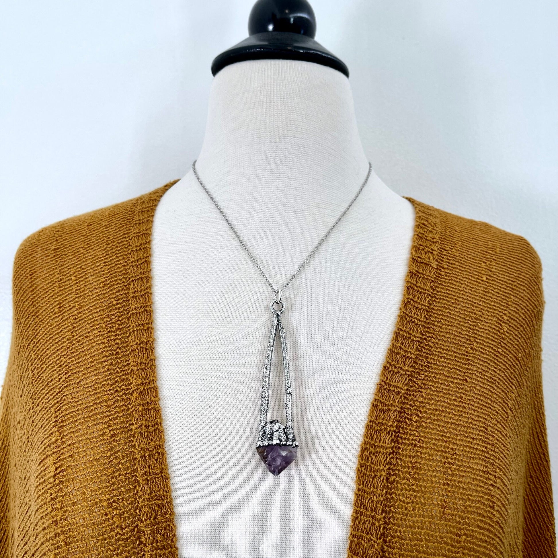 amethyst necklace, big crystal Necklace, Big Gothic Necklace, Bohemian Jewelry, Crystal Necklaces, Crystal Pendant, Etsy ID: 1650747206, FOXLARK- NECKLACES, Jewelry, nature inspired, Necklaces, Silver Jewelry, Silver Necklace, Silver Stone Jewelry, Statem