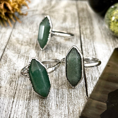 Green Aventurine Point Ring in Fine Silver Size 6 7 8 9 10 Foxlark Collection /