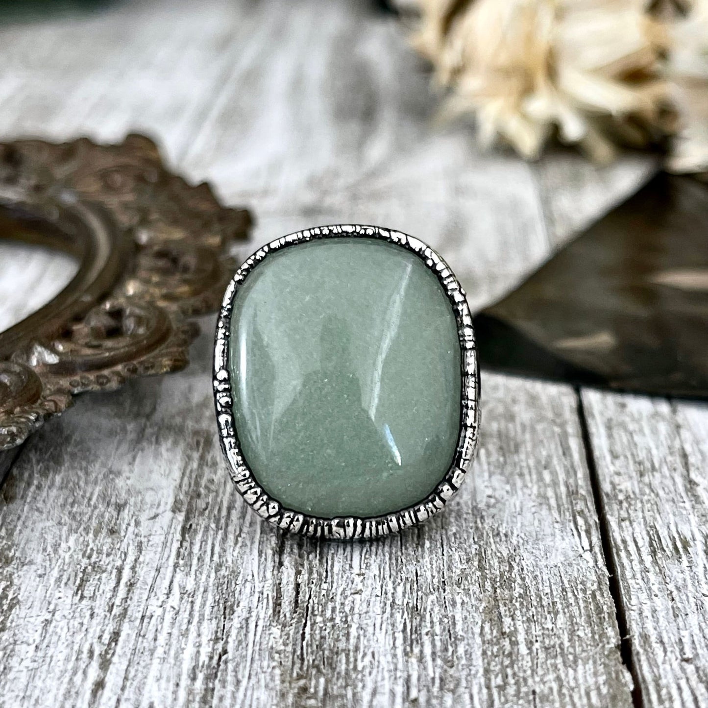 Green Aventurine Ring in Fine Silver Size 6 7 8 9 10/ Large Crystal Ring - Green Stone Ring - Silver Crystal Ring - Bohemian Jewelry