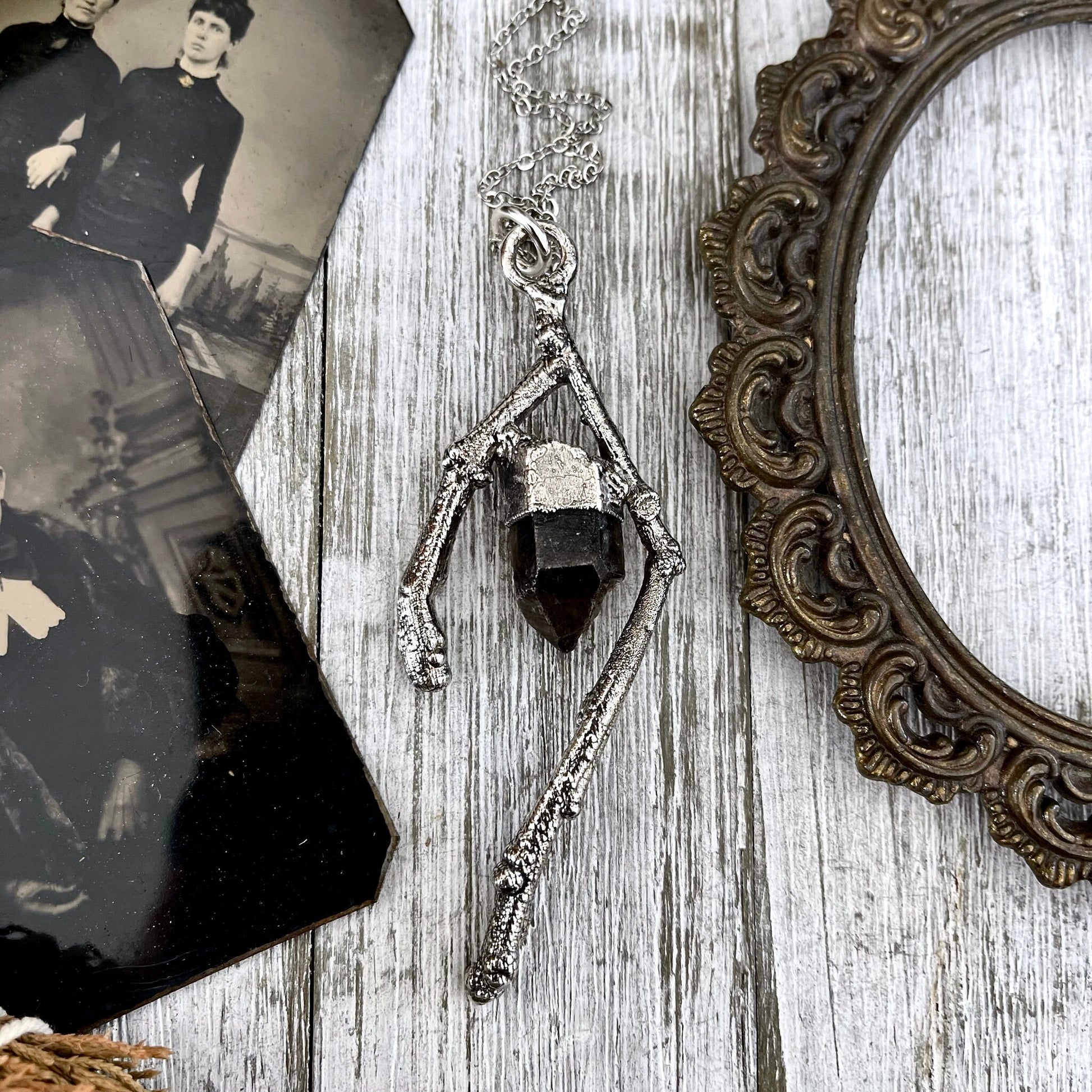 Sticks & Stones Collection- Smokey Quartz Necklace in Fine Silver // Big Crystal Necklace. Witchy Jewelry Gothic Pendant Bohemian Festival