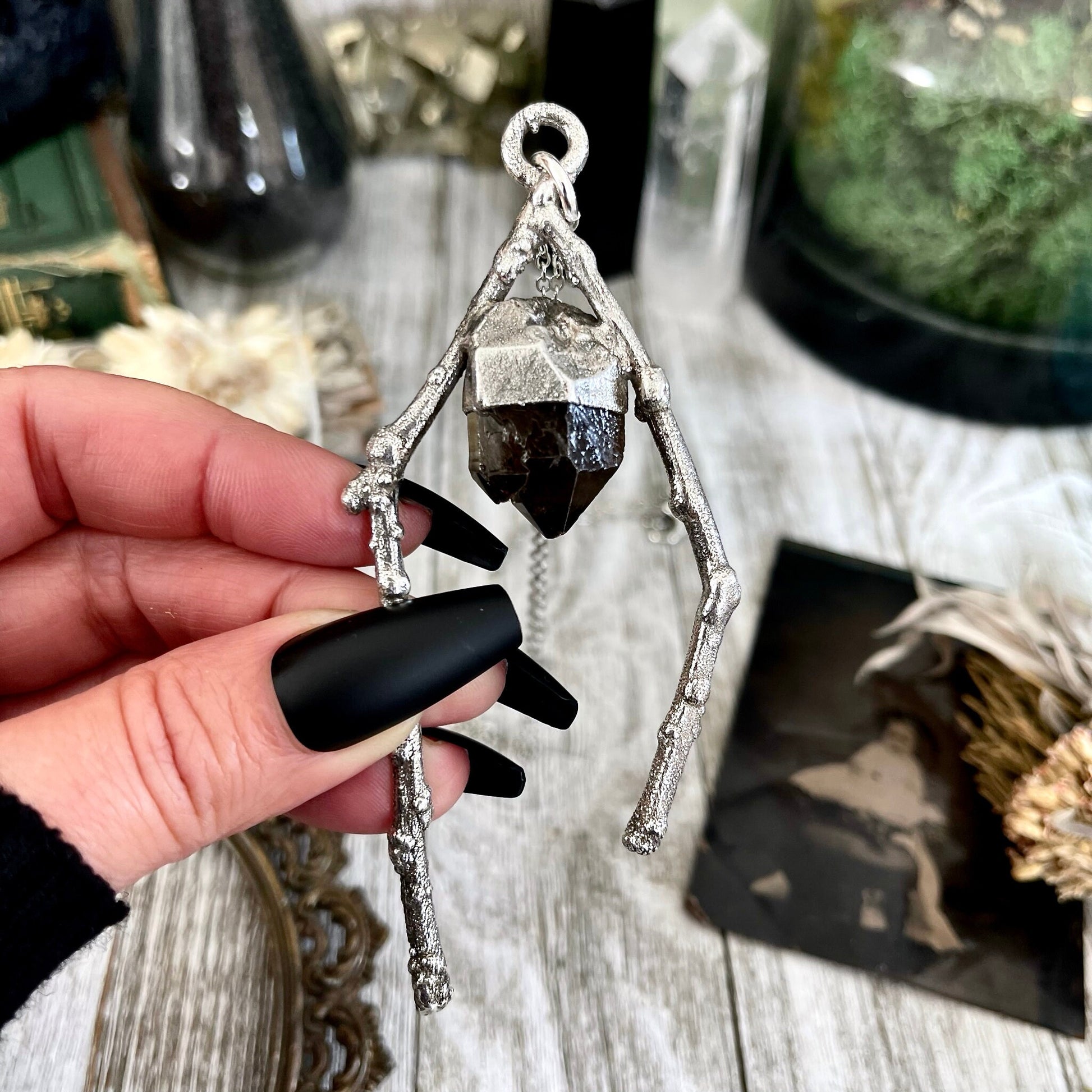 Sticks & Stones Collection- Smokey Quartz Necklace in Fine Silver // Big Crystal Necklace. Witchy Jewelry Gothic Pendant