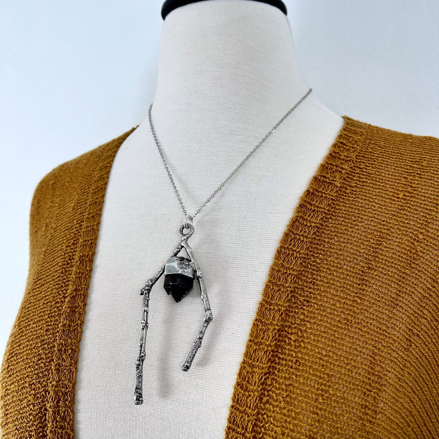 Sticks & Stones Collection- Smokey Quartz Necklace in Fine Silver // Big Crystal Necklace. Witchy Jewelry Gothic Pendant