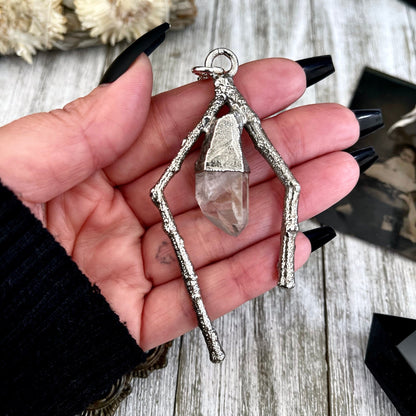 Sticks & Stones Collection- Clear Quartz Necklace in Fine Silver // Big Crystal Necklace. Witchy Jewelry Gothic Pendant / Bohemian Festival