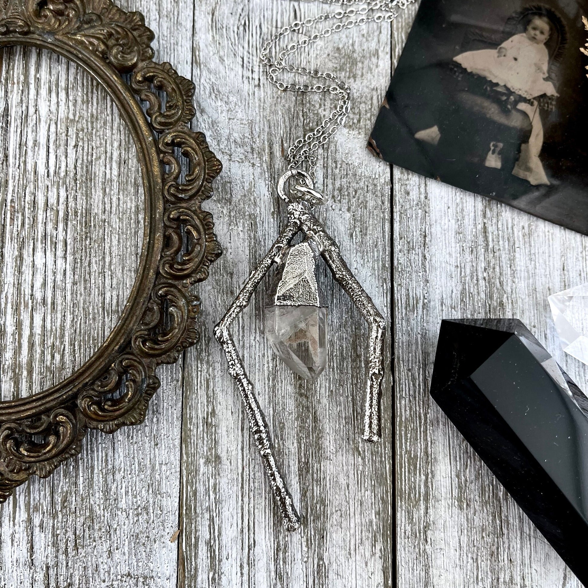 Sticks & Stones Collection- Clear Quartz Necklace in Fine Silver // Big Crystal Necklace. Witchy Jewelry Gothic Pendant / Bohemian Festival