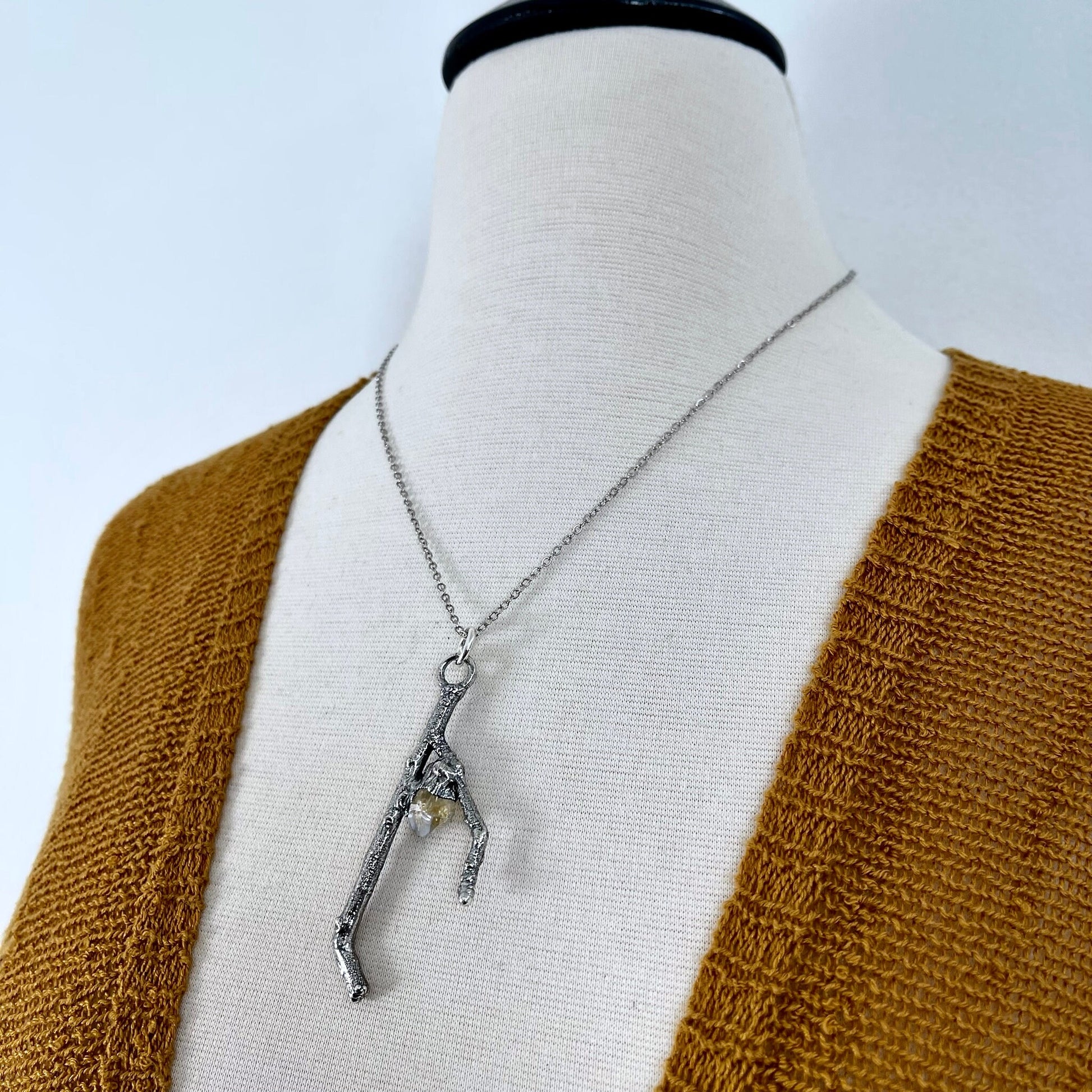 Sticks & Stones Collection- Citrine Necklace in Fine Silver // Big Crystal Necklace Witchy Jewelry Gothic Pendant Alternative Jewelry