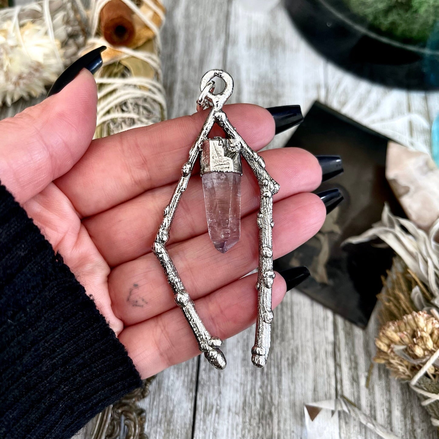 Sticks & Stones Collection- Purple Vera Cruz Amethyst Necklace in Fine Silver // Large Crystal Necklace Witchy Jewelry Gothic Pendant