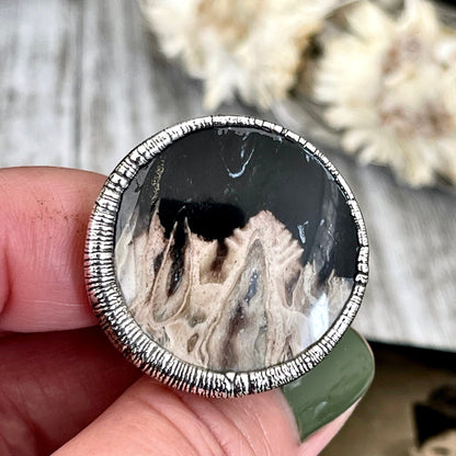 Size 6.5 Large Fossilized Palm Root Statement Ring in Fine Silver / Foxlark Collection - One of a Kind / Big Crystal Ring Witchy Jewelry