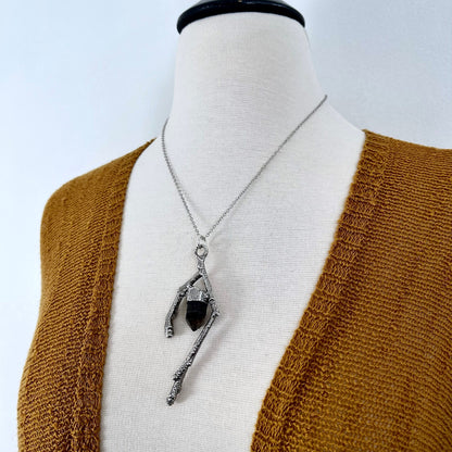 Sticks & Stones Collection- Smokey Quartz Necklace in Fine Silver // Big Crystal Necklace. Witchy Jewelry Gothic Pendant Bohemian Festival