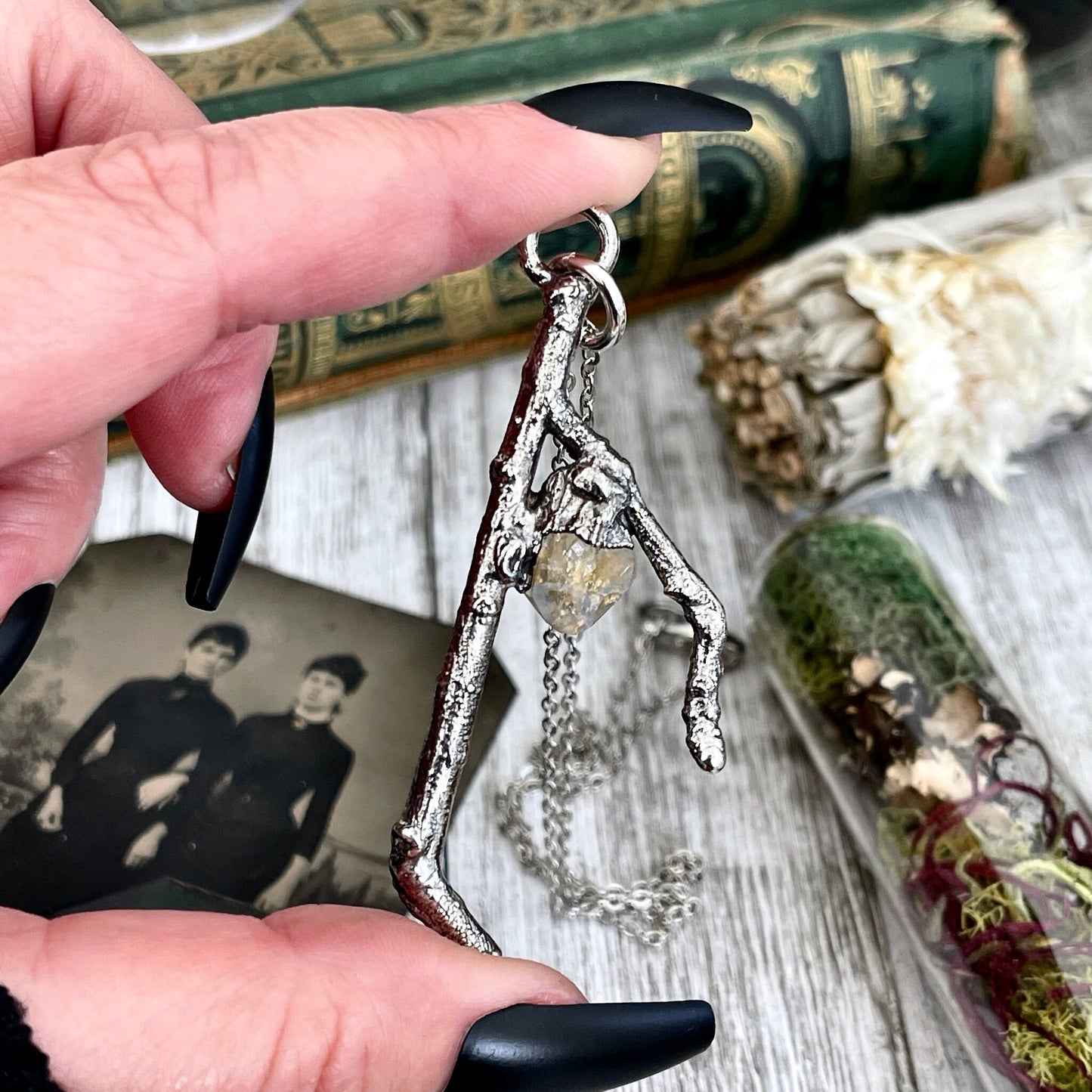 Sticks & Stones Collection- Citrine Necklace in Fine Silver // Big Crystal Necklace Witchy Jewelry Gothic Pendant Alternative Jewelry