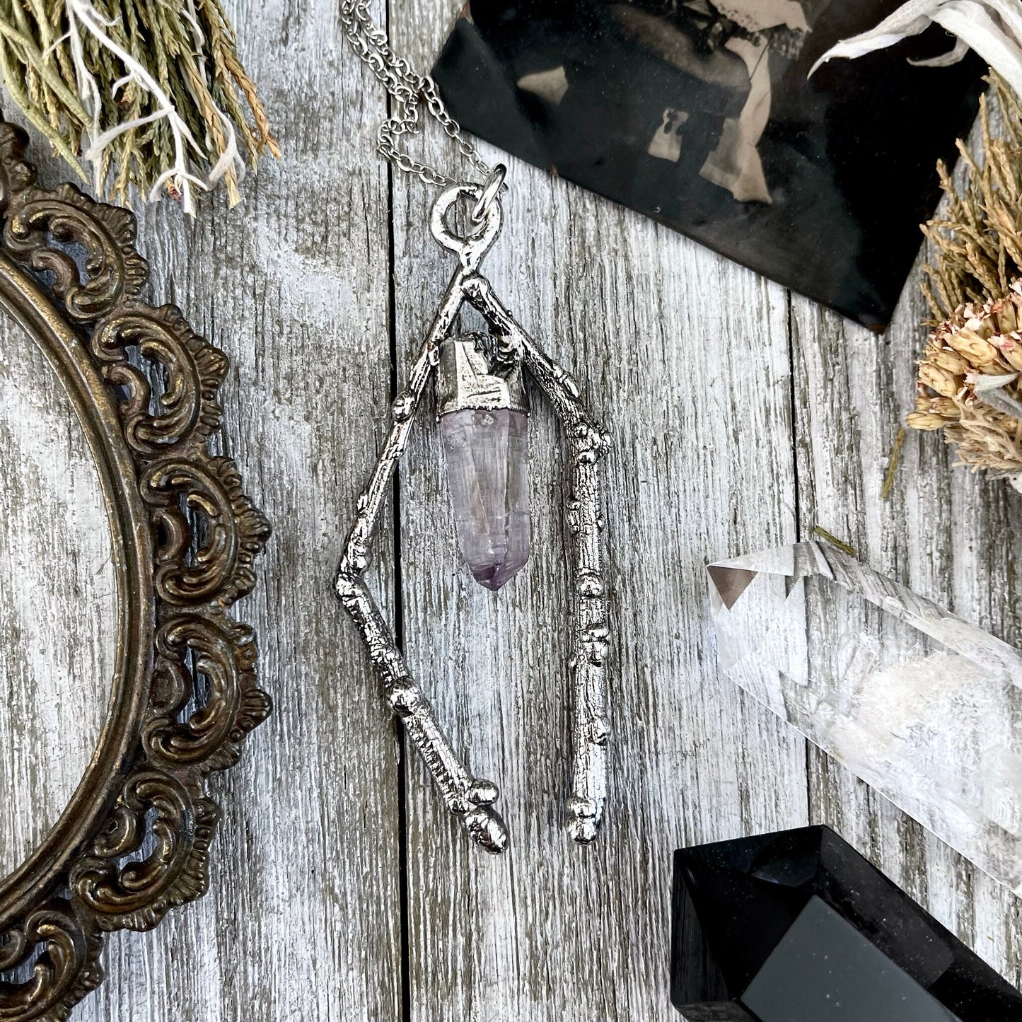 Sticks & Stones Collection- Purple Vera Cruz Amethyst Necklace in Fine Silver // Large Crystal Necklace Witchy Jewelry Gothic Pendant