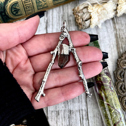 Sticks & Stones Collection- Smokey Quartz Necklace in Fine Silver // Big Crystal Necklace Witchy Jewelry Gothic Pendant Protection Jewelry