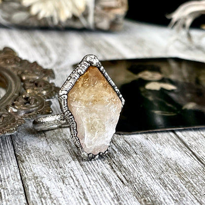 Size 7 Raw Citrine Ring Set in Fine Silver / Foxlark Collection - One of a Kind / Big Crystal Ring Witchy Jewelry / Gothic Jewelry