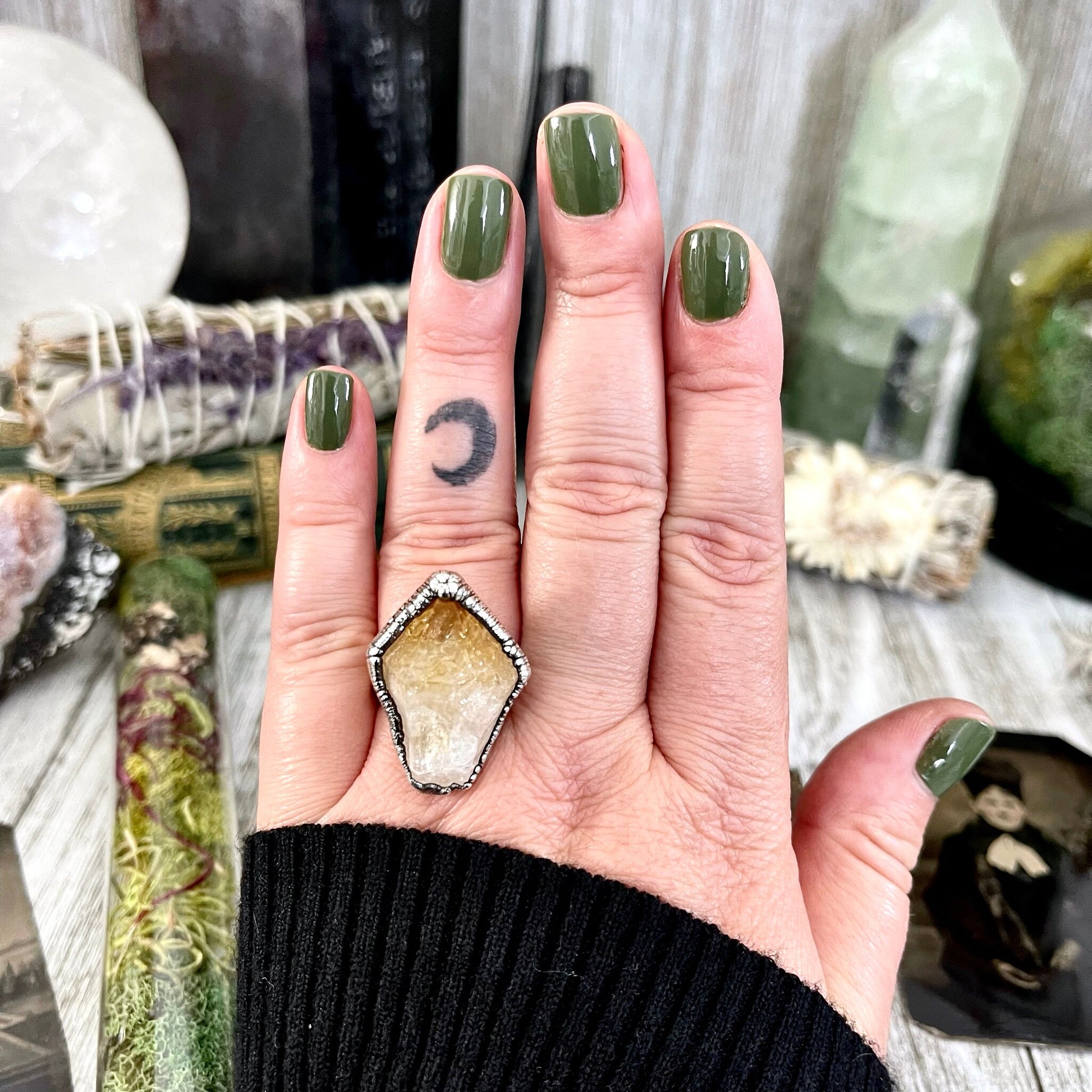 Size 7 Raw Citrine Ring Set in Fine Silver / Foxlark Collection - One of a Kind / Big Crystal Ring Witchy Jewelry / Gothic Jewelry