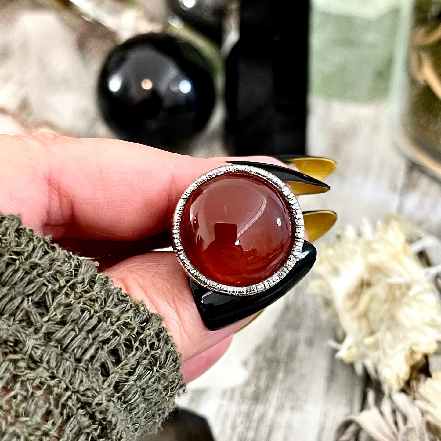 Red Carnelian Ring Fine Silver Size 5 6 7 8 9 10 / Foxlark Collection