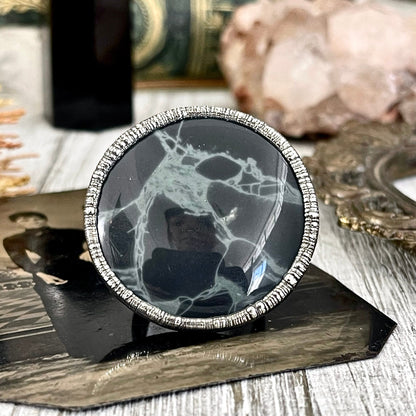 Size 9 Natural Spider Web Obsidian Statement Ring in Fine Silver - Black Stone Jewelry / Foxlark Collection - One of a Kind