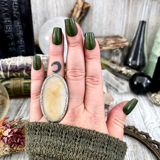 Size 8.5 Big Fossilized Coral Silver Statement Ring in Fine Silver / Foxlark Collection - One of a Kind / Big Crystal Ring Witchy Jewelry