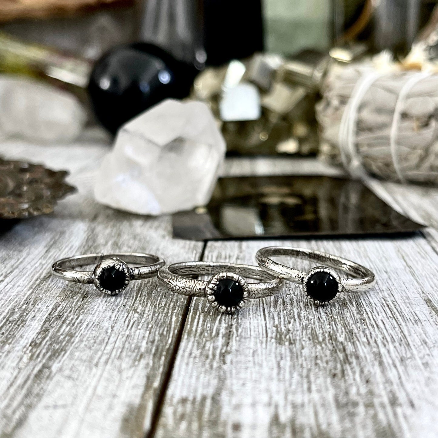 Dainty Black Onyx Ring Fine Silver Size 5 6 7 8 9 10 Foxlark Collection