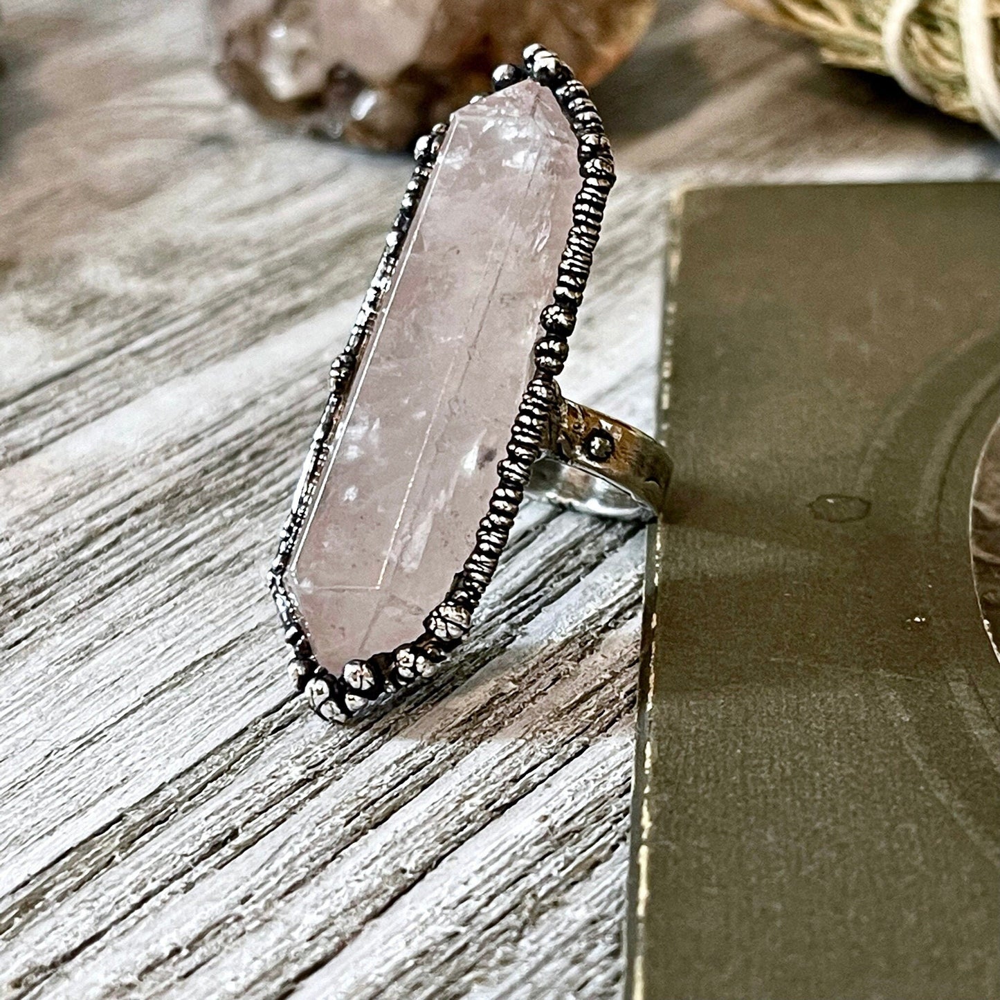 Pink Rose Quartz Crystal Point Ring Set in Fine Silver Size 7 - 8 - 9 / Foxlark Collection - One of a Kind