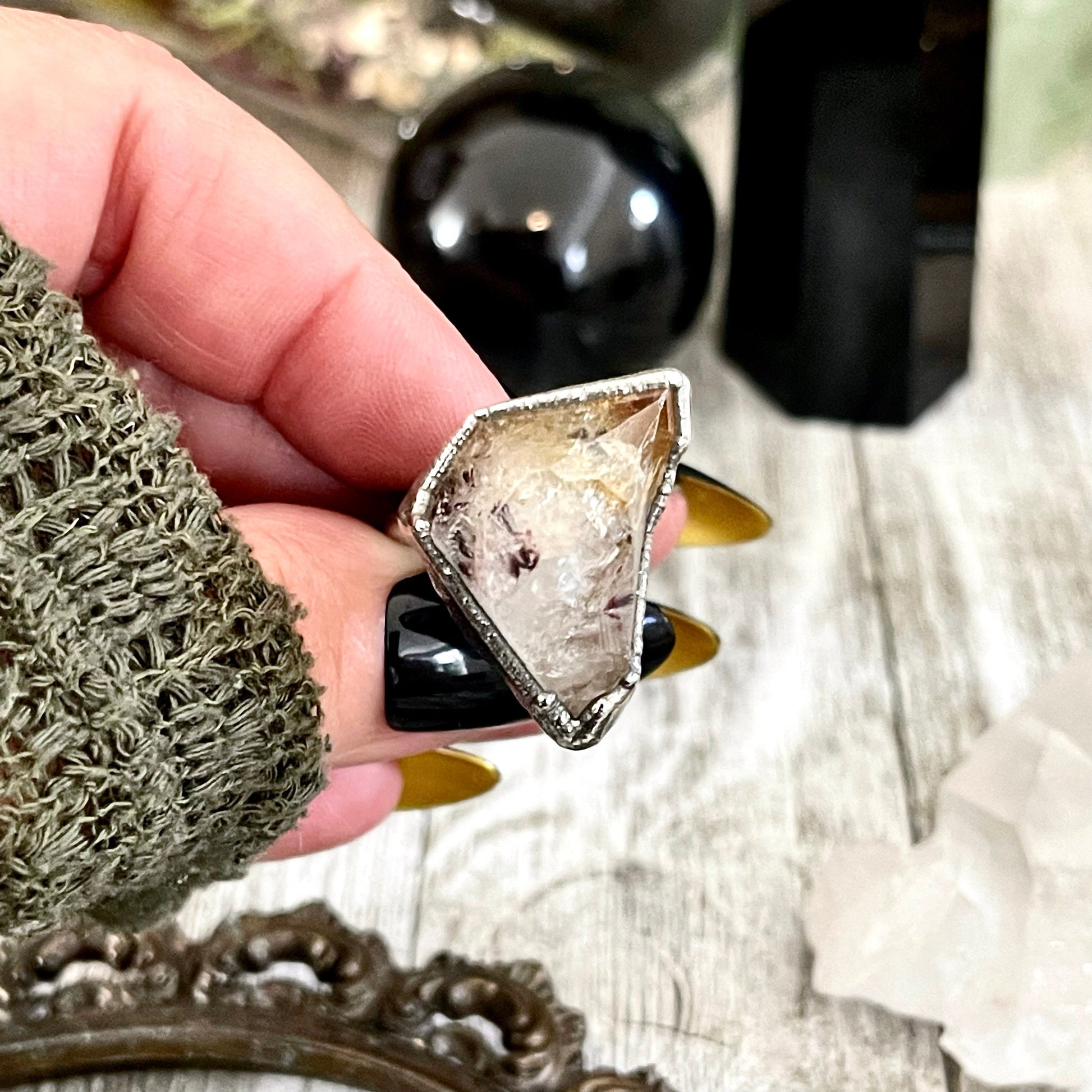 Raw Citrine Crystal Ring in Fine Silver Medium Size 5 6 7 8 9 // Witchy Jewelry Yellow Gemstone Ring December Birthstone Jewelry Gift