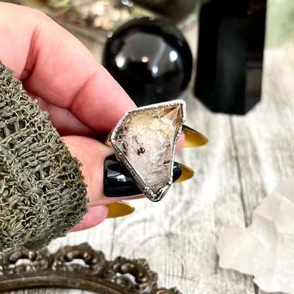 Raw Citrine Crystal Ring in Fine Silver Medium Size 5 6 7 8 9 // Witchy Jewelry Yellow Gemstone Ring December Birthstone Jewelry Gift